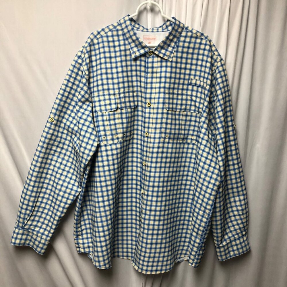 Boulder Creek Shirt Mens Size 3XL Blue Yellow Plaid Vented Long Sleeve Fishing
